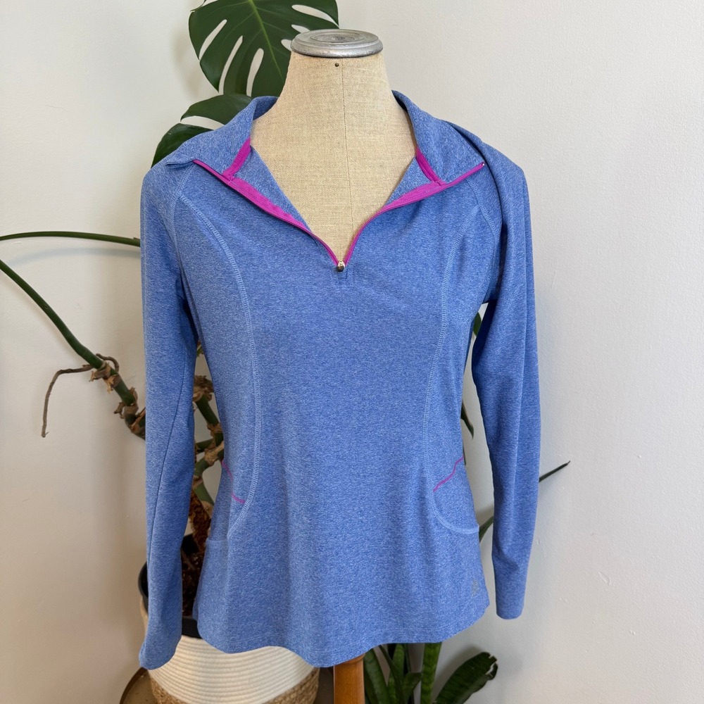 RBX Pullover Women M Blue Heathered Quarter Zip Long‎ Sleeve Athletic Activewear